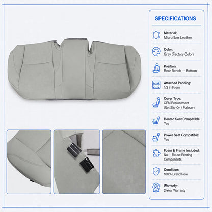 Leather Rear Bench Bottom Seat Covers Gray For 2007-2012 Lexus ES350