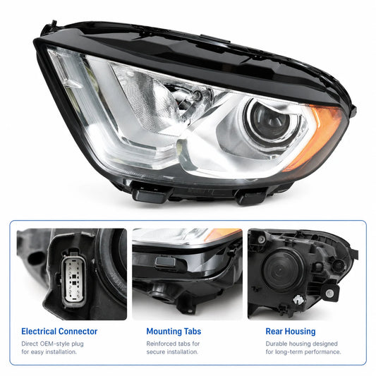 Left Driver Side Halogen Headlight with Bulbs & LED DRL for 2018 2022 Ford EcoSport