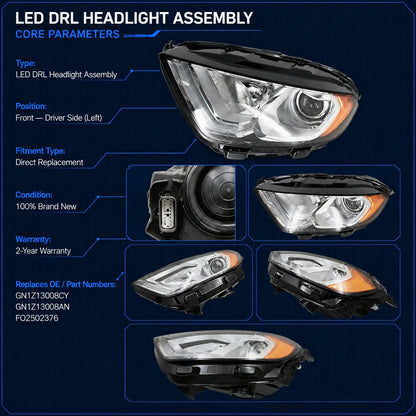 Left Driver Side Halogen Headlight with Bulbs & LED DRL for 2018 2022 Ford EcoSport