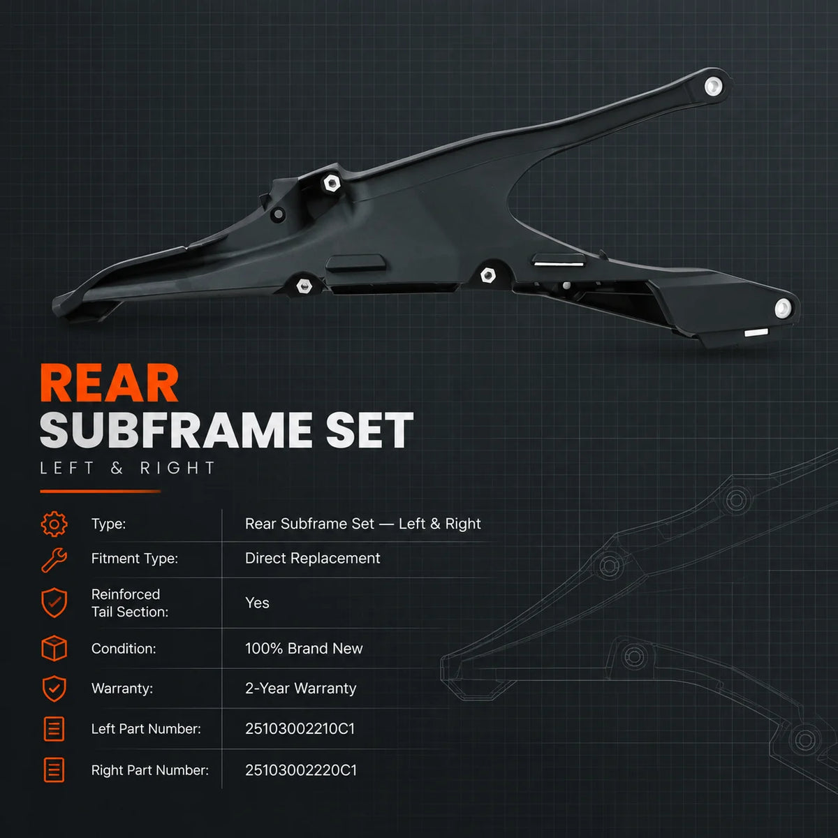 Left & Right Rear Subframe For 2020-2023 Husqvarna 150 250 300 350 450 501 TE FE