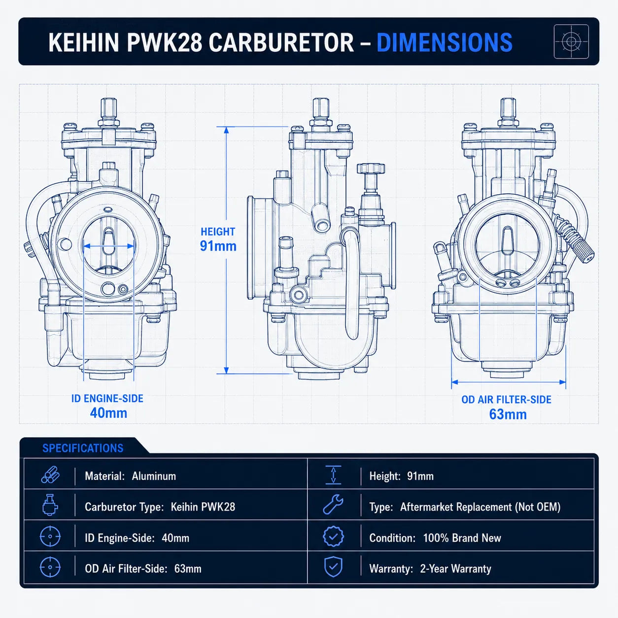 PWK28 Carburetor Replacement for Yamaha YZ85 YZ100 YZ125 YZ175