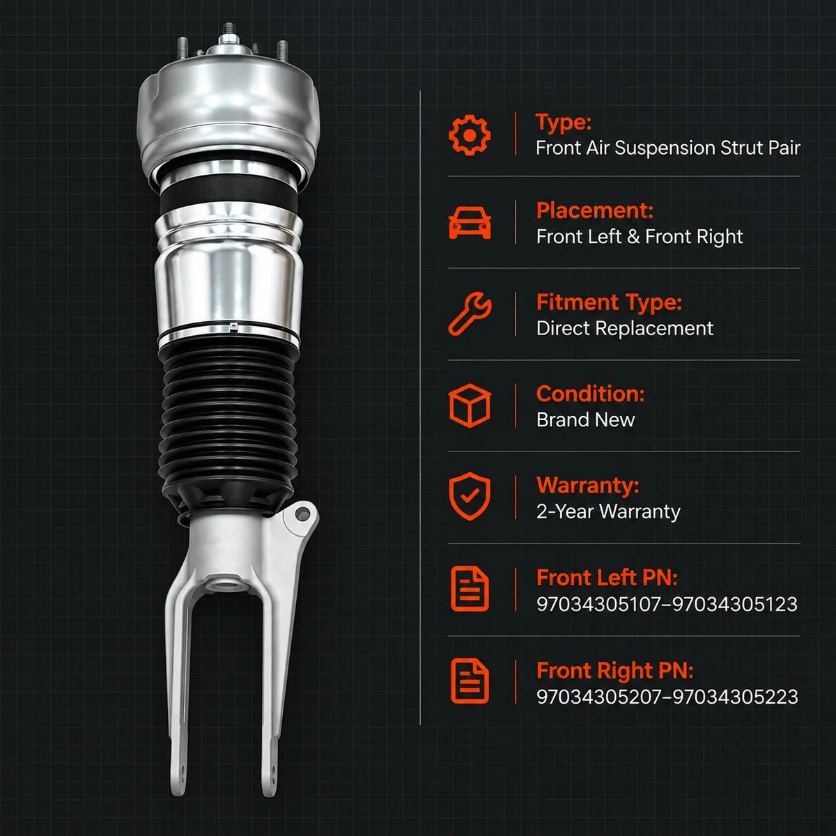 Pair Front Air Suspension Shock Struts For 2020-2016 Porsche Panamera