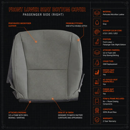 Passenger Bottom Seat Perforated Cover Gray For 2010-2015 Lexus RX350 RX450h