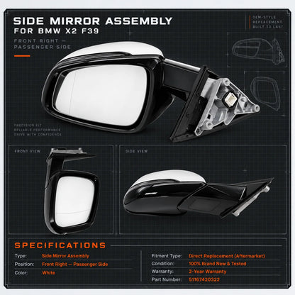 Passenger Side 5Pin Heated Power Fold Mirror Assembly For 2018-2022 BMW X2