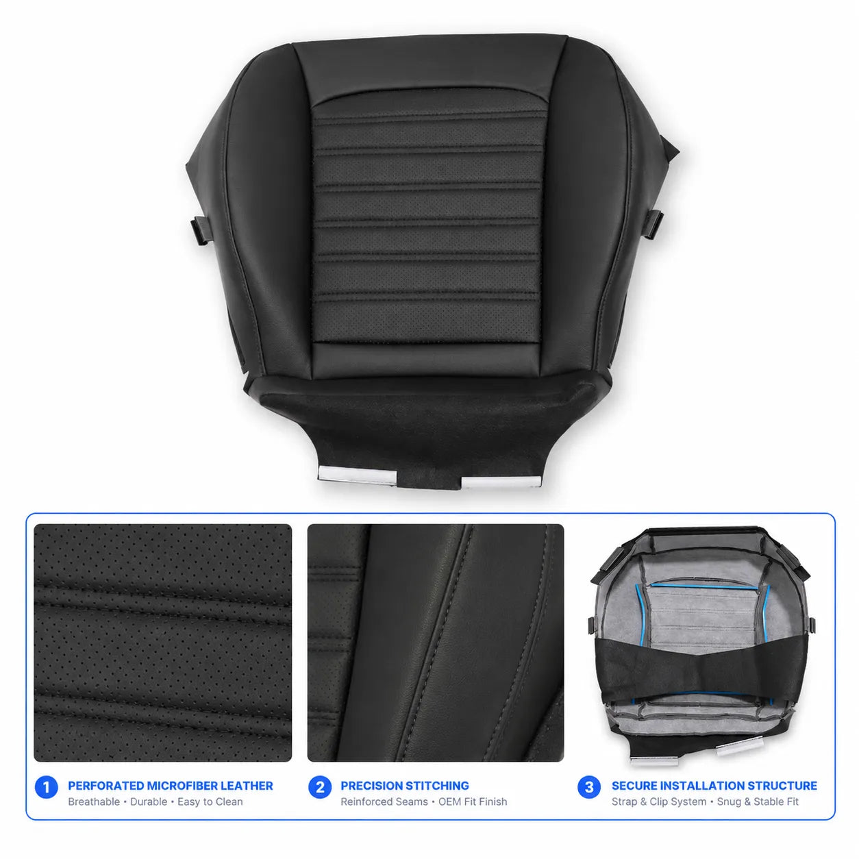 Perforated Leather Driver Side Bottom Seat Cover in Black for 2013-2017 Ford Fusion