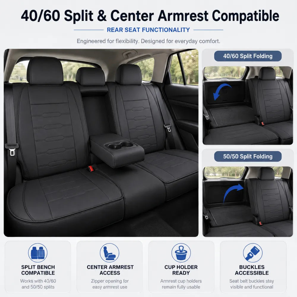 Universal 5-Seat Car Seat Covers - Luxury Microfiber Leather Full Set Front and Rear Protection (Black)