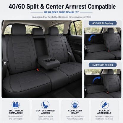 Universal 5-Seat Car Seat Covers - Luxury Microfiber Leather Full Set Front and Rear Protection (Black)
