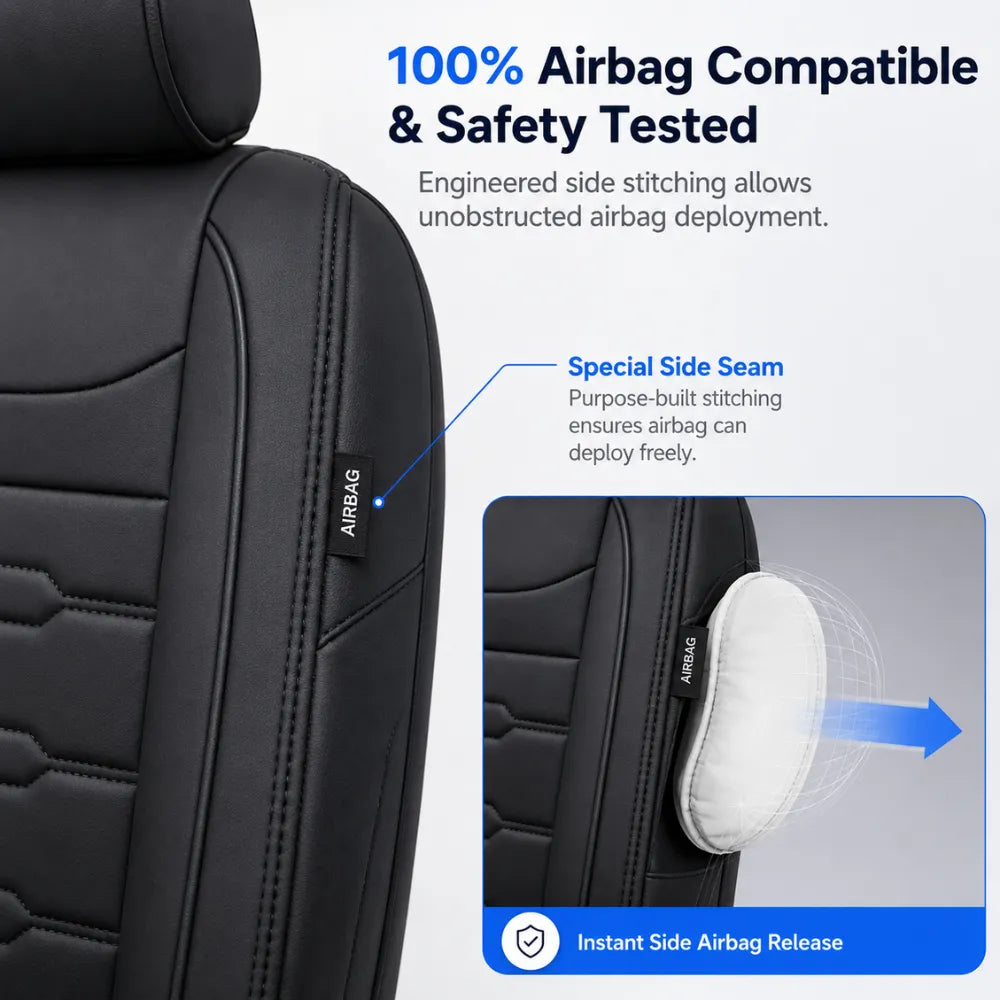 Universal 5-Seat Car Seat Covers - Luxury Microfiber Leather Full Set Front and Rear Protection (Black)