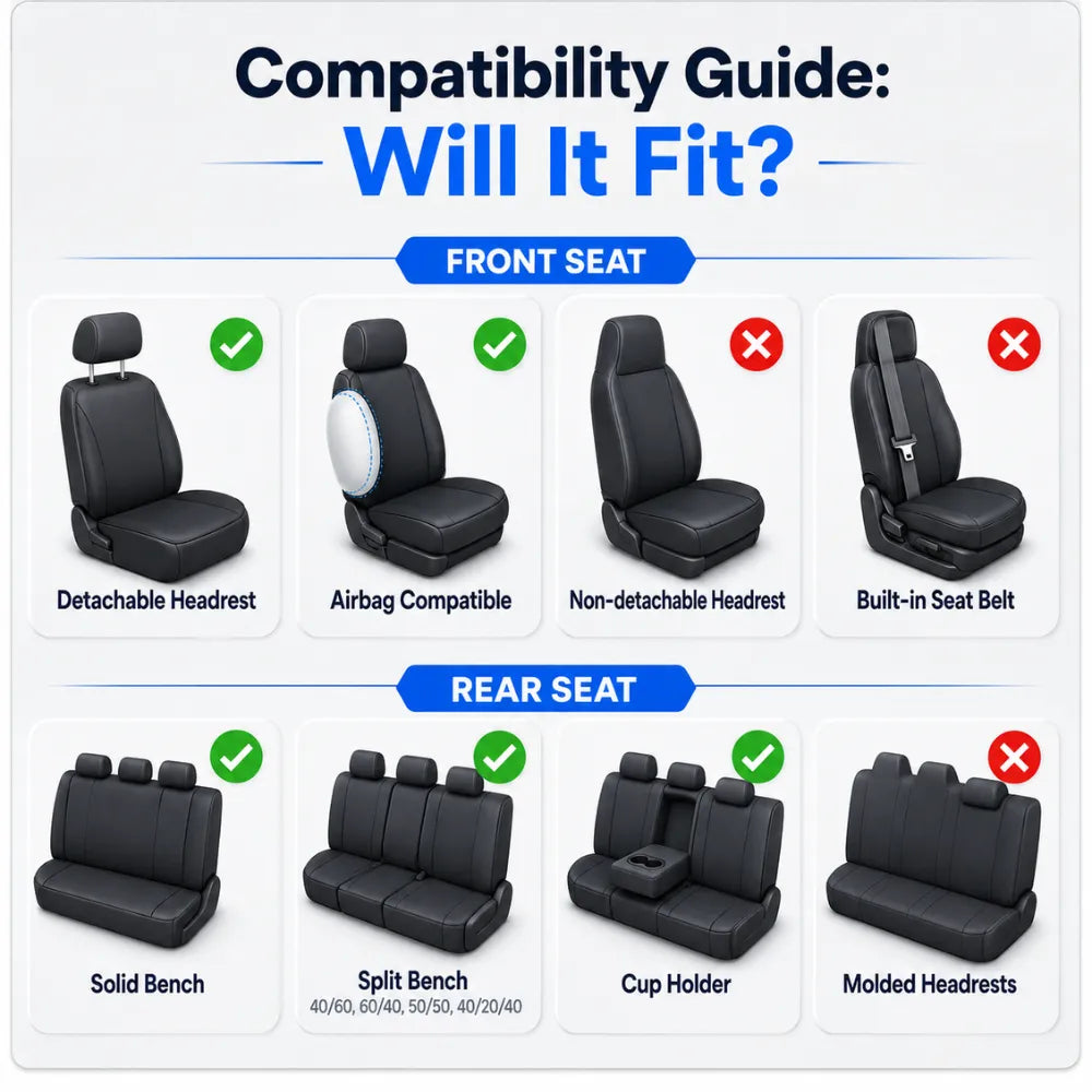 Universal 5-Seat Car Seat Covers - Luxury Microfiber Leather Full Set Front and Rear Protection (Black)