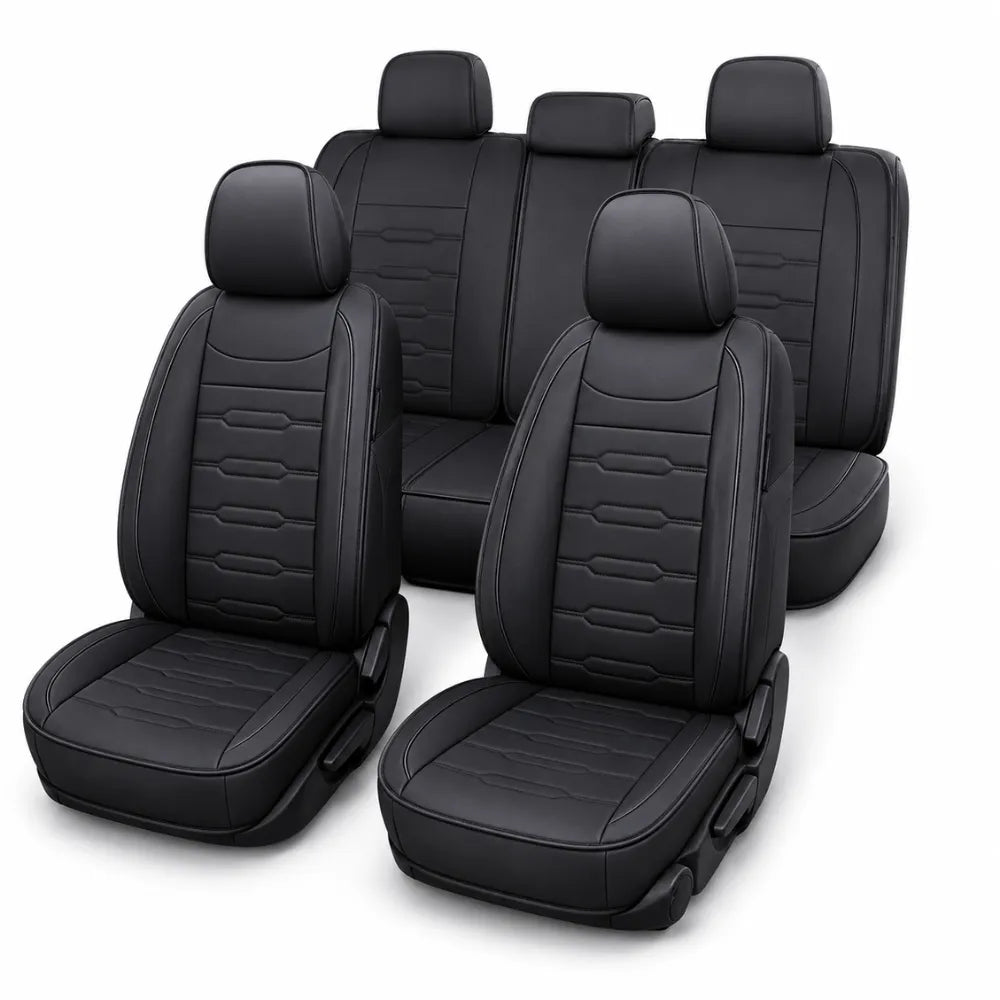 Universal 5-Seat Car Seat Covers - Luxury Microfiber Leather Full Set Front and Rear Protection (Black)