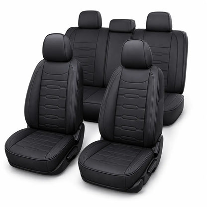 Universal 5-Seat Car Seat Covers - Luxury Microfiber Leather Full Set Front and Rear Protection (Black)