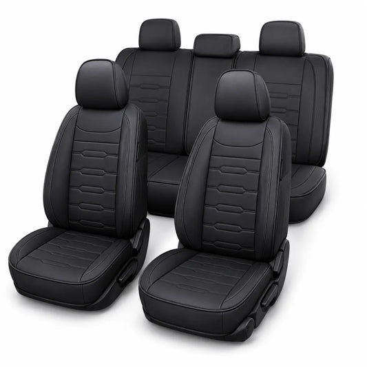 Universal 5-Seat Car Seat Covers - Luxury Microfiber Leather Full Set Front and Rear Protection (Black)
