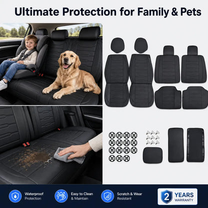 Universal 5-Seat Car Seat Covers - Luxury Microfiber Leather Full Set Front and Rear Protection (Black)