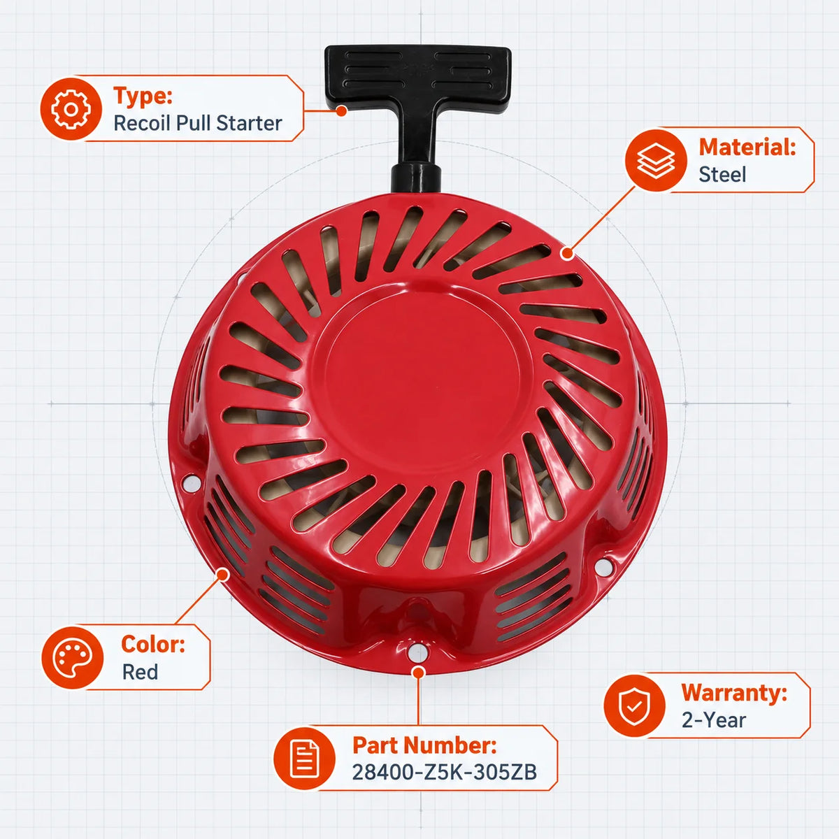 Red Recoil Pull Starter Replacement For Honda GX240 GX270 Engine Generator