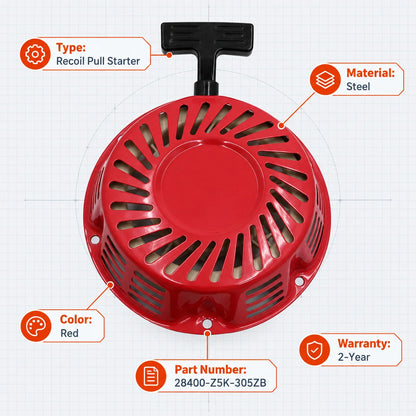 Red Recoil Pull Starter Replacement For Honda GX240 GX270 Engine Generator