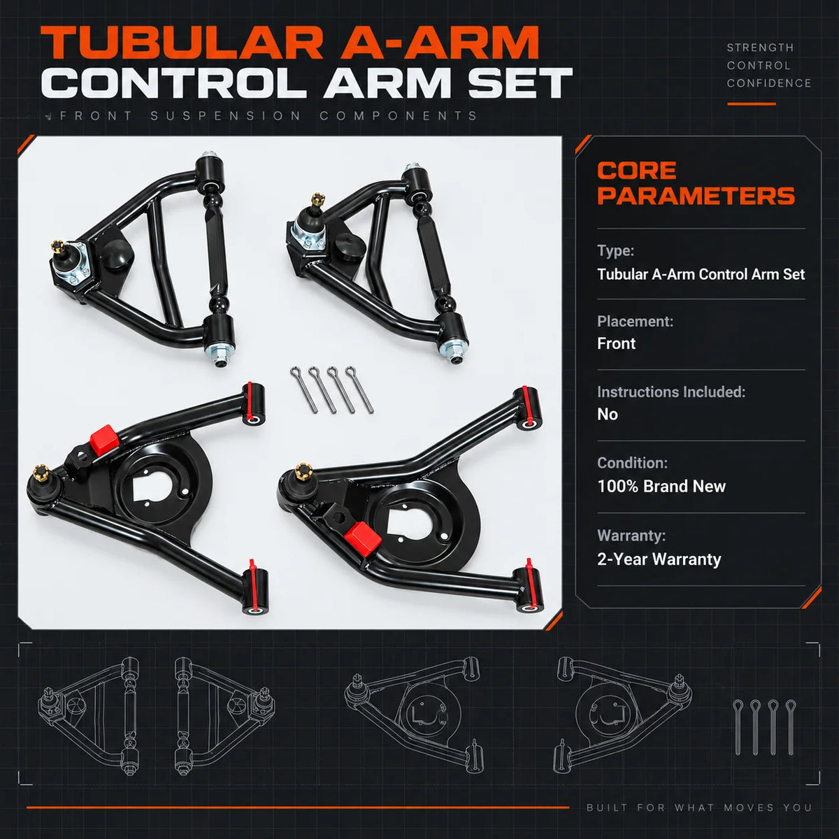 Specifications and Technical Data for 1970-1981 Firebird Tubular Control Arms and 2nd Gen Camaro Kit