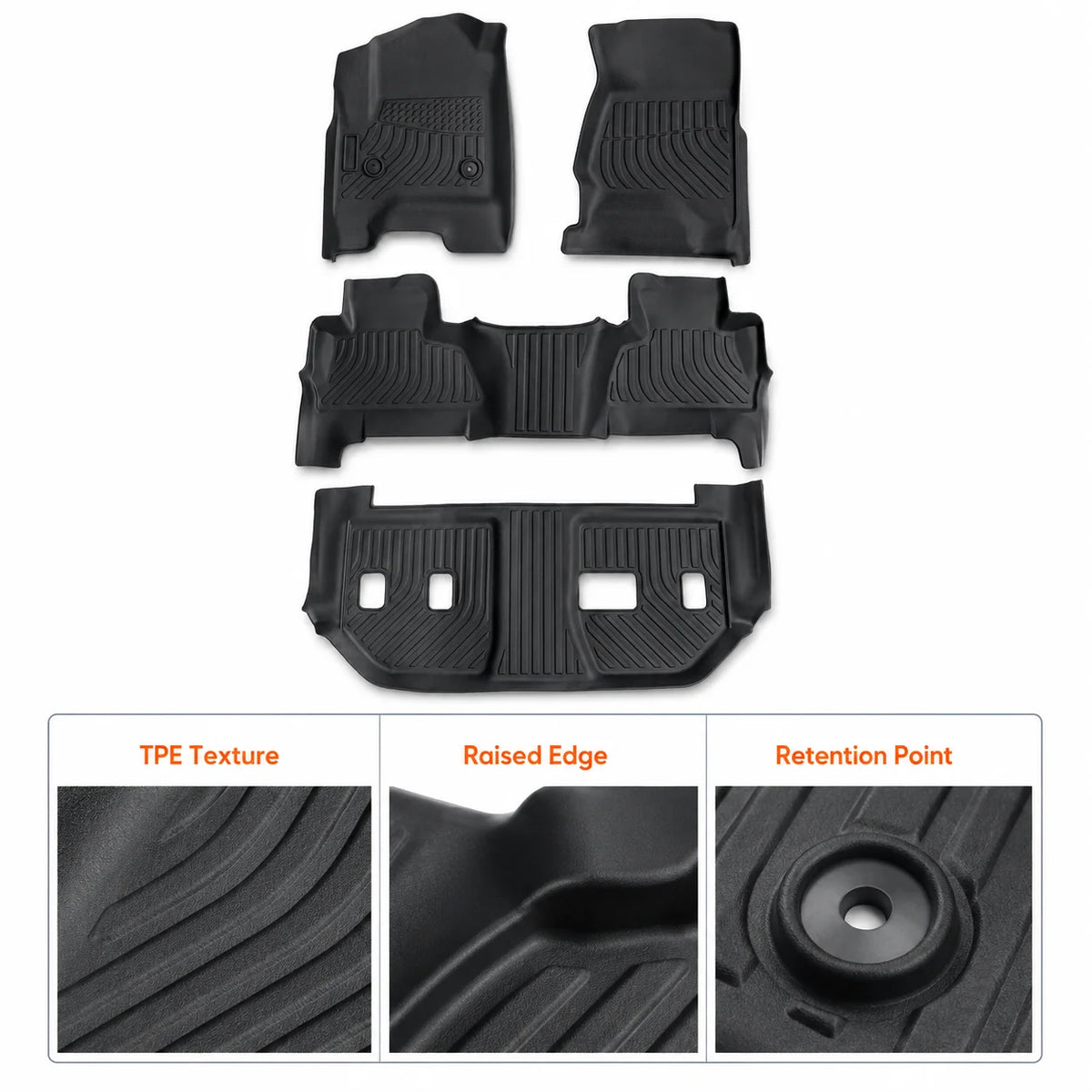 TPE 3Row Floor Mats Liner For 2015-2020 Chevy Suburban GMC Yukon XL Bucket Seats