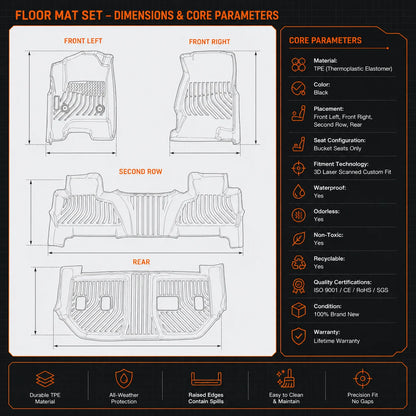 TPE 3Row Floor Mats Liner For 2015-2020 Chevy Suburban GMC Yukon XL Bucket Seats