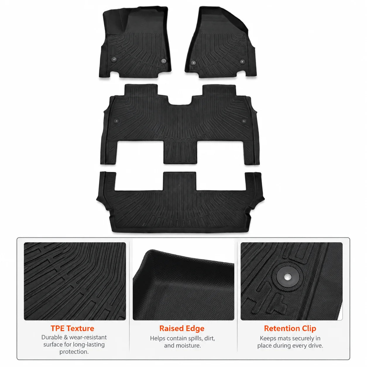 TPE 3 Row Floor Mats Liners For 2017-2025 Chrysler Pacifica Hybrid