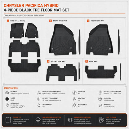 TPE 3 Row Floor Mats Liners For 2017-2025 Chrysler Pacifica Hybrid