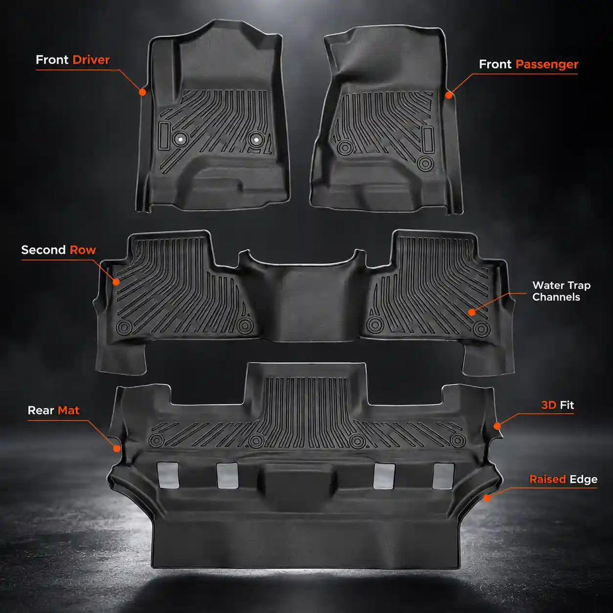 TPE Floor Mats 3 Row Floor Liners For 2015-2020 Cadillac Escalade