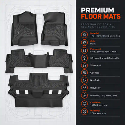TPE Floor Mats 3 Row Floor Liners For 2015-2020 Cadillac Escalade