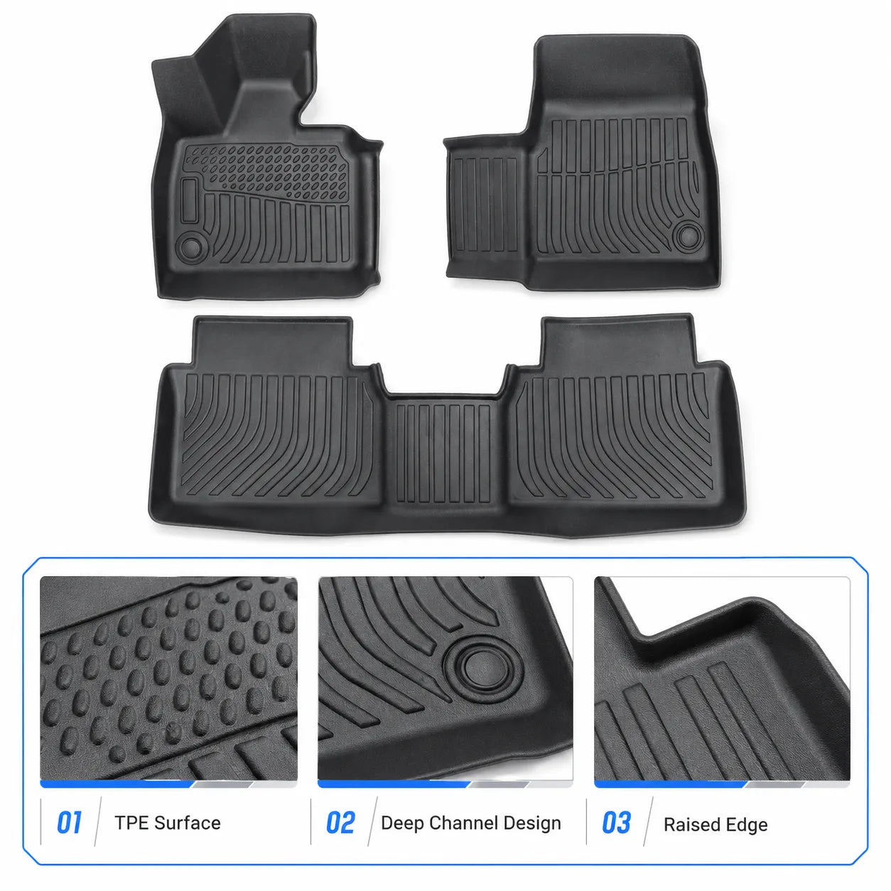 TPE Floor Mats Liner Front & 2nd Row Set for 2014 2021 BMW i3 4 Door