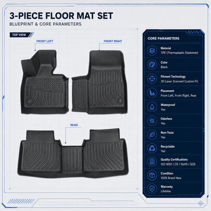 TPE Floor Mats Liner Front & 2nd Row Set for 2014 2021 BMW i3 4 Door