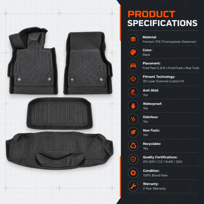 TPE Floor Mats & Front Rear Trunk Liners Set for 2020-2025 Chevy Corvette C8