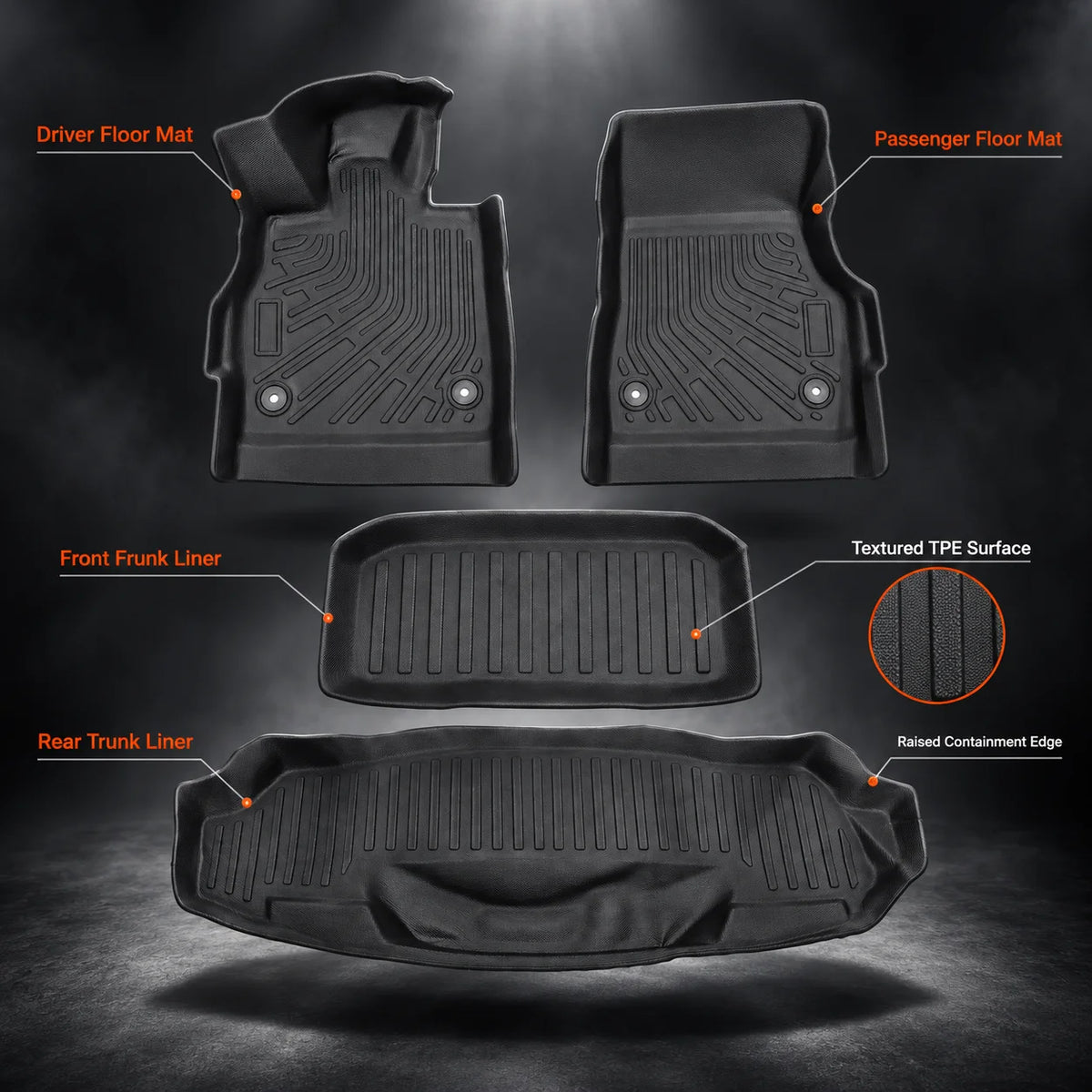 TPE Floor Mats & Front Rear Trunk Liners Set for 2020-2025 Chevy Corvette C8