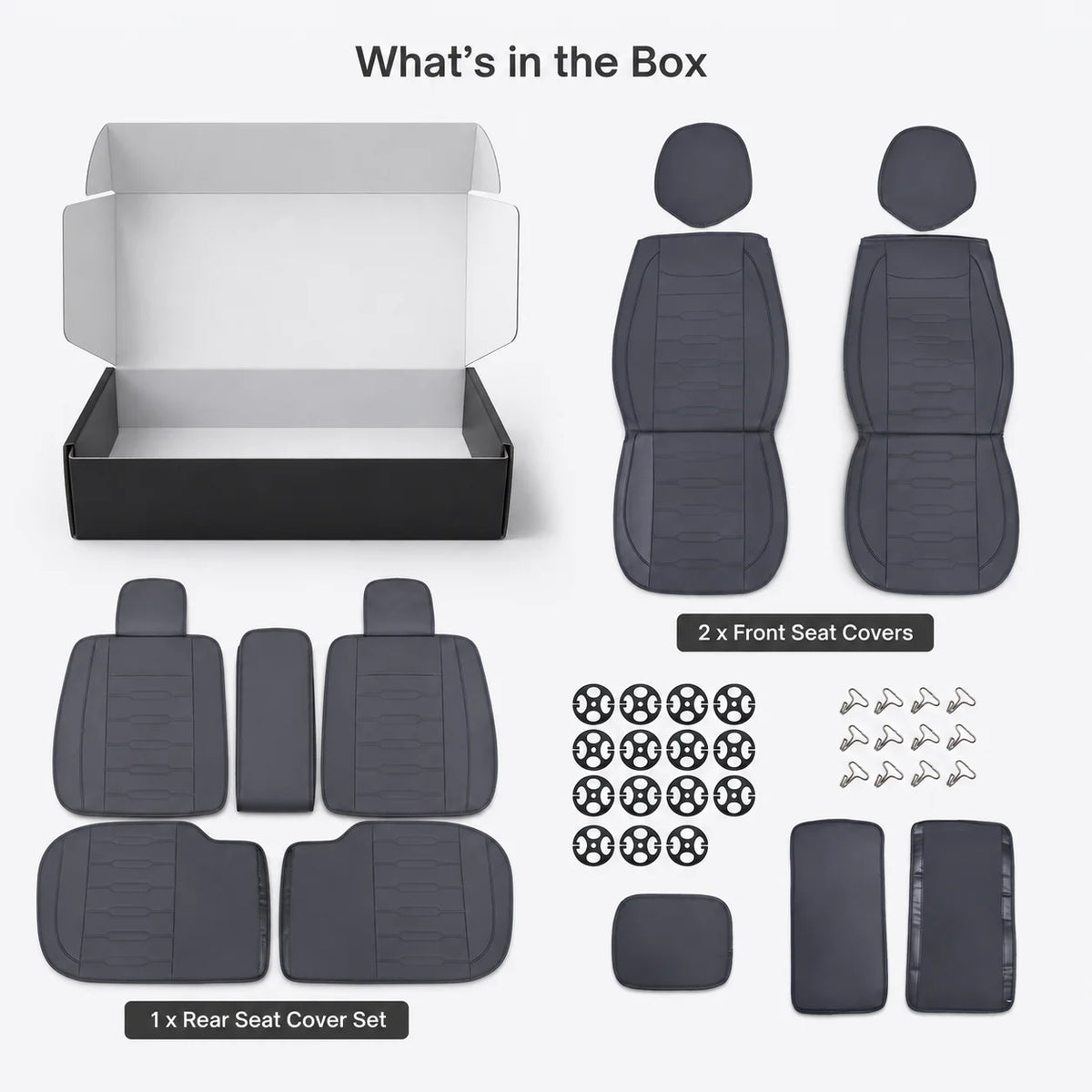 Black Universal Line-Quilted 5-Seat Car Seat Covers - Luxury Microfiber Leather Full Set