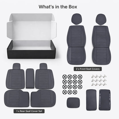 Black Universal Line-Quilted 5-Seat Car Seat Covers - Luxury Microfiber Leather Full Set