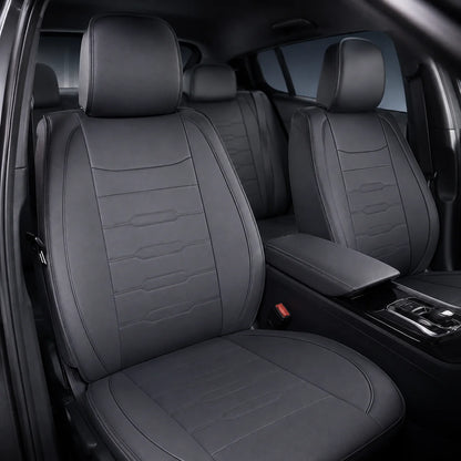 Black Universal Line-Quilted 5-Seat Car Seat Covers - Luxury Microfiber Leather Full Set