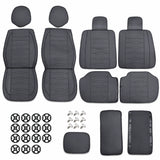 Black Universal Line-Quilted 5-Seat Car Seat Covers - Luxury Microfiber Leather Full Set