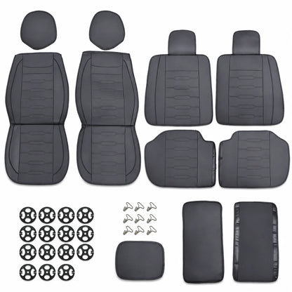 Black Universal Line-Quilted 5-Seat Car Seat Covers - Luxury Microfiber Leather Full Set