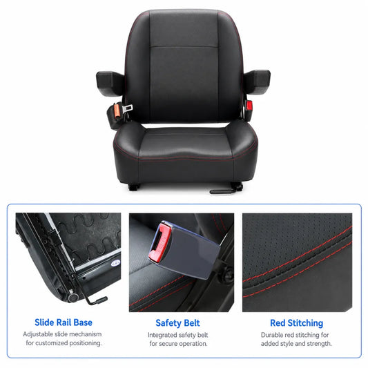 Universal Forklift Tractor Mower Excavator Dozer Seat With Armrest & Safe Belt