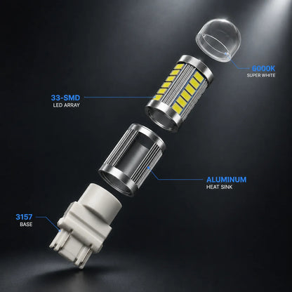 White 3157 3457 3057 33SMD LED Light Bulb for Backup Reverse Tail Turn Signal