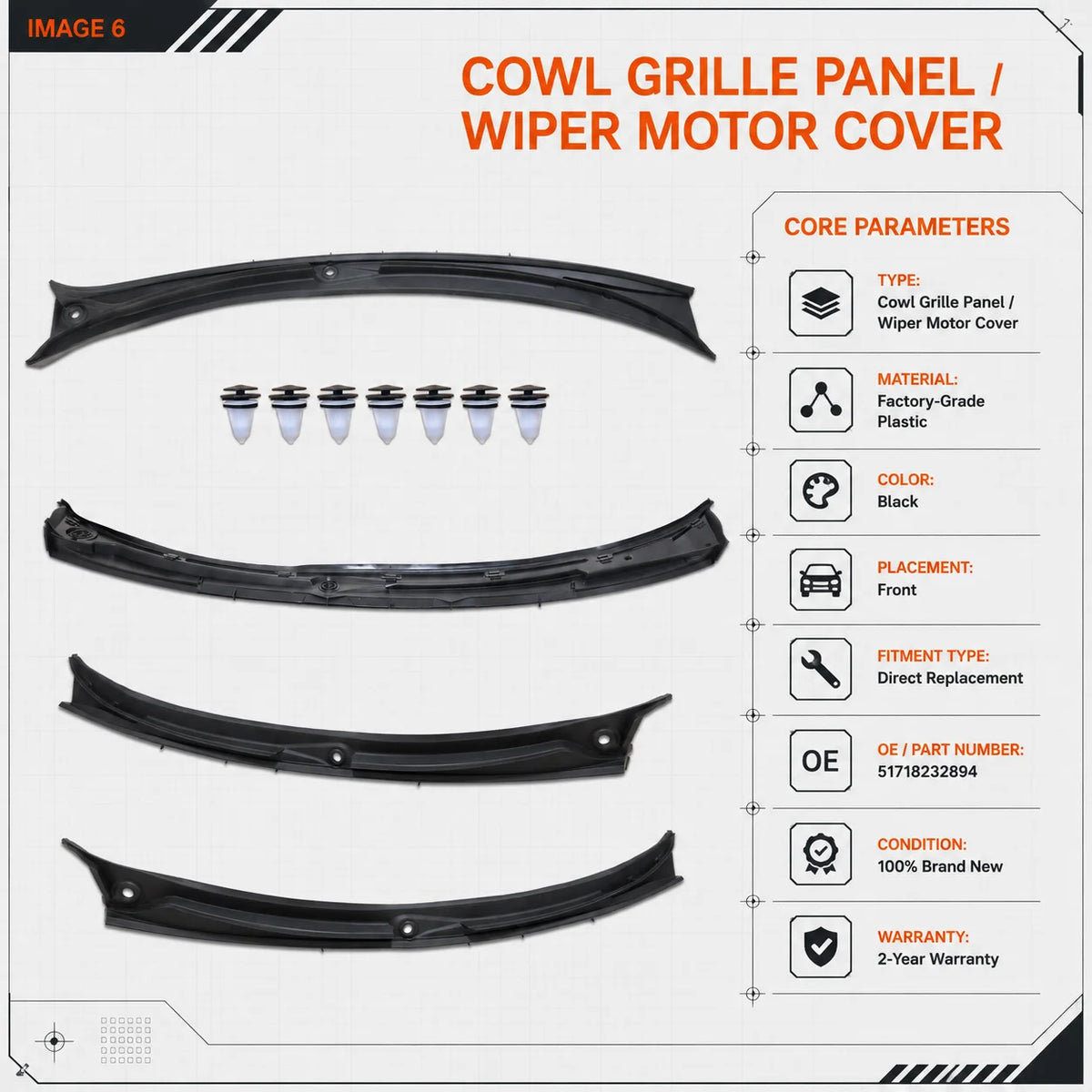 Windshield Cowl Cover For 1999-2006 BMW E46 3 Series Coupe 51718232894