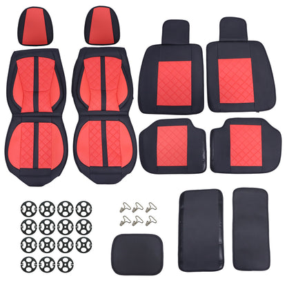 For Toyota 5 Seat Cover Front & Rear PU Leather Waterproof Protector Cushion Red