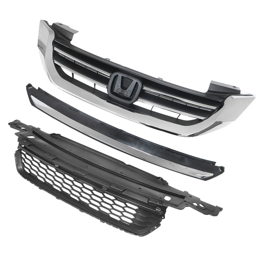New Fit 2013-2015 Honda Accord Front Upper Lower Grille W/Chrome Trim