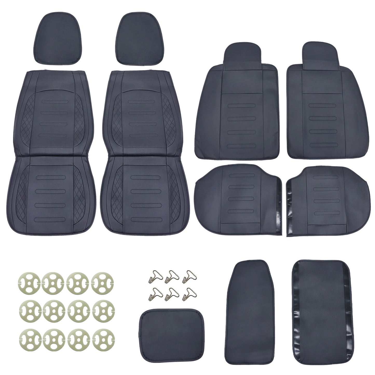 Fits Toyota Leather Car Seat Covers Front + Rear Seat Protectors Black Tailored