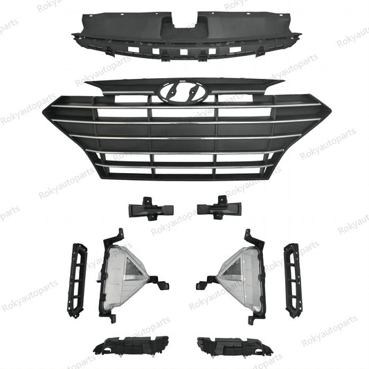 Fit Elantra 2019-20 Chrome Grille Fog Light Kit Radiator Cover Bumper Brackets