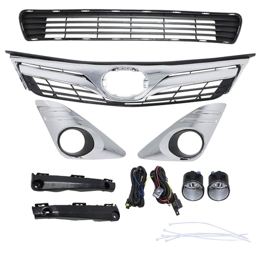 For Camry 2012-2014 XLE Fog light Kit+ Upper Grille w/ Rubber Seal + Lower Mesh