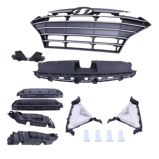 Fit Elantra 2019-20 Chrome Grille Fog Light Kit Radiator Cover Bumper Brackets