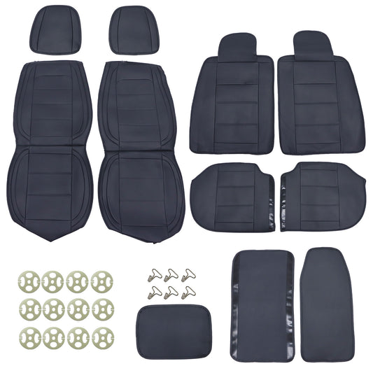 Leather Car Seat Covers 5 Seat For Toyota Front+Rear Seat Protectors Black Pad