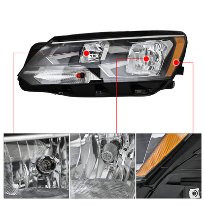 Halogen Headlight Assembly Driver Side LH For 2016-2019 Volkswagen Passat Left
