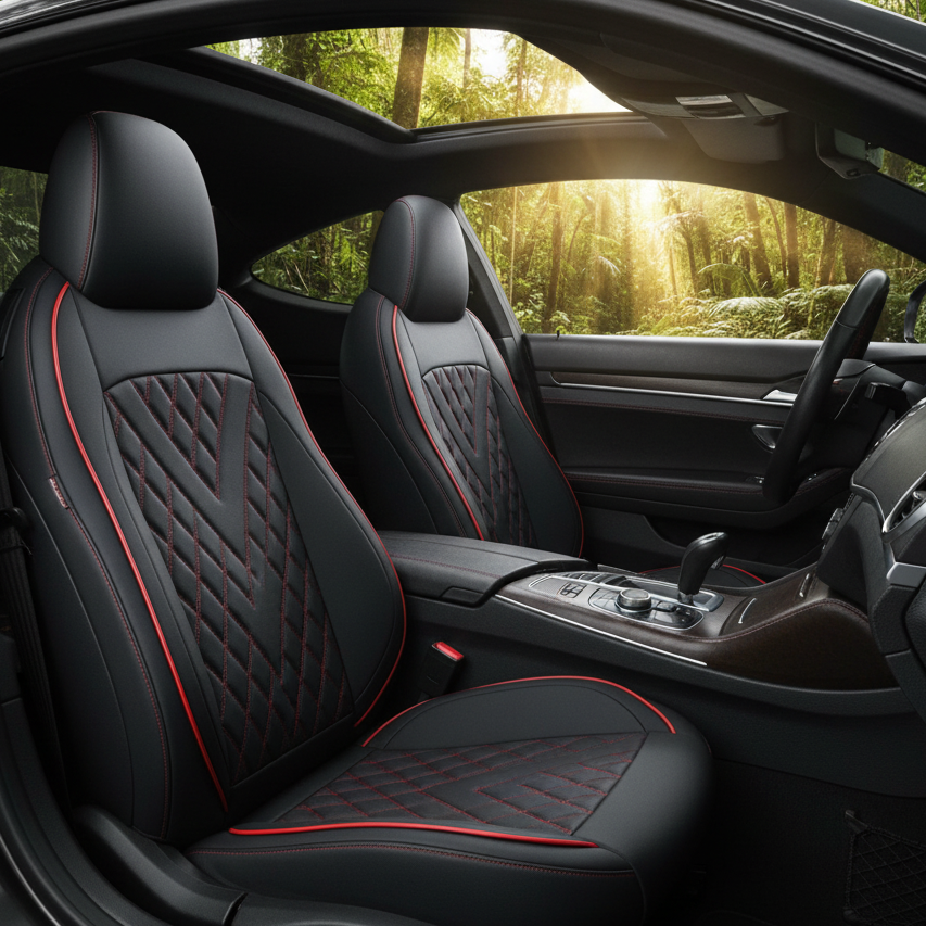 Infiniti G35 Black Red Diamond Seat Cover - Tropical Rainforest Scene