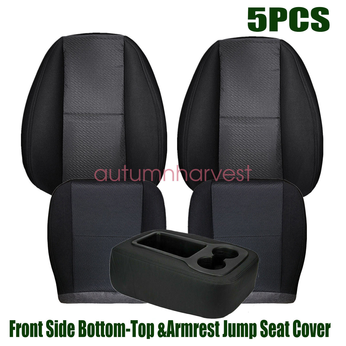 For 07-14 Chevy Silverado GMC Sierra Front Bottom & Top Cloth Seat Cover Black