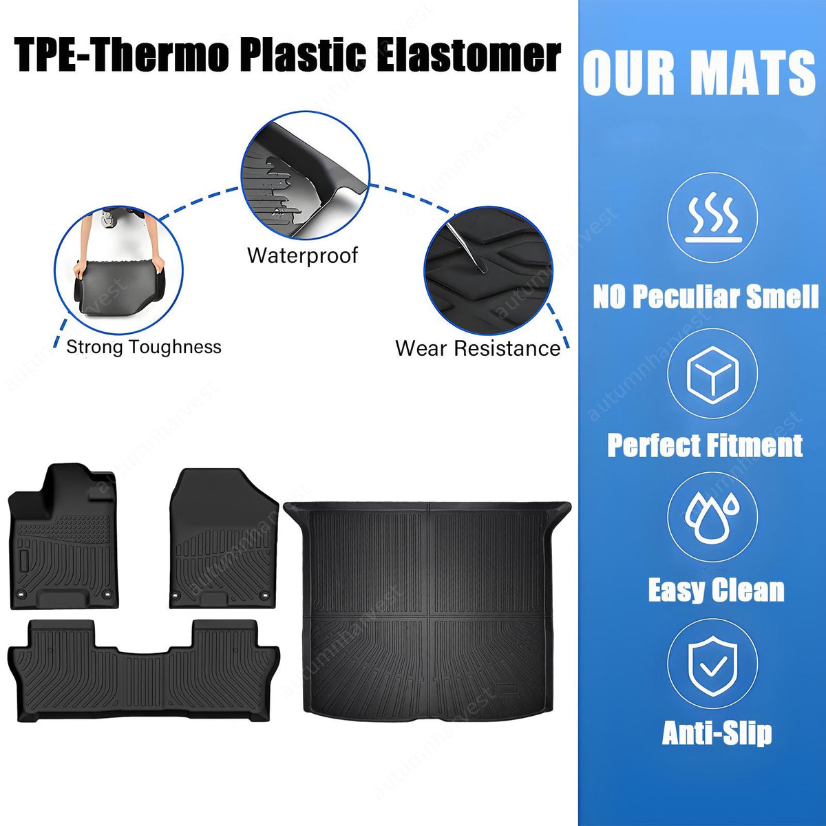 Floor Mats Trunk Cargo Liner 3D For 2019-2025 Honda Passport All Weather TPE