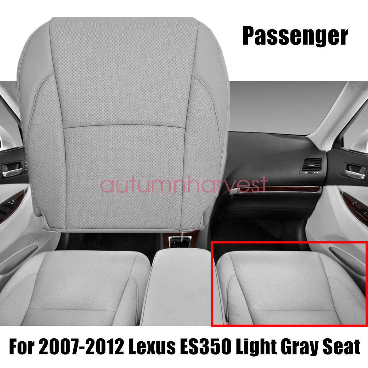 For 2007-2012 Lexus ES350 Passenger Side Bottom Perforated Seat Cover Light Gray